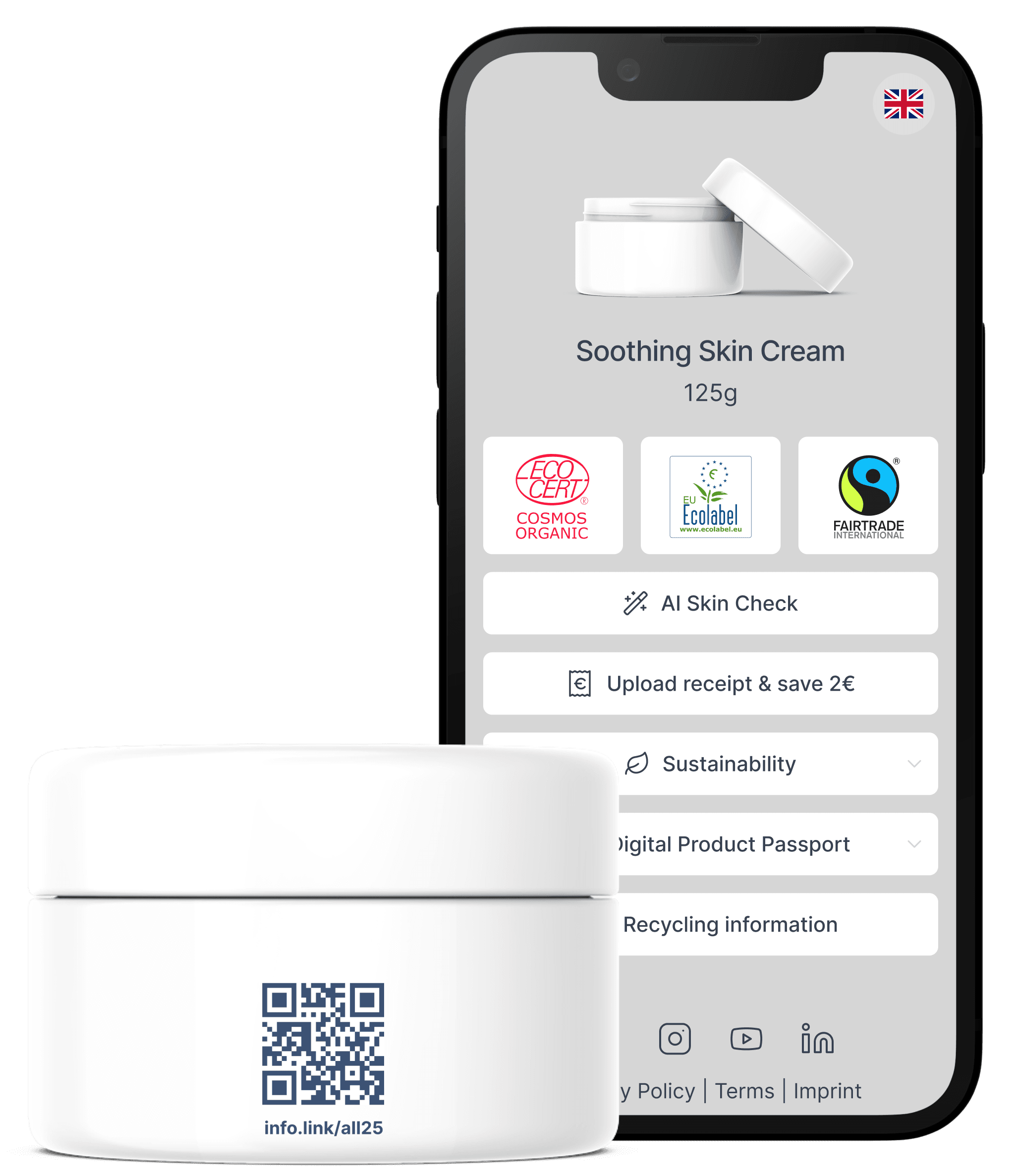 Digital Label of a skincare product by info.link