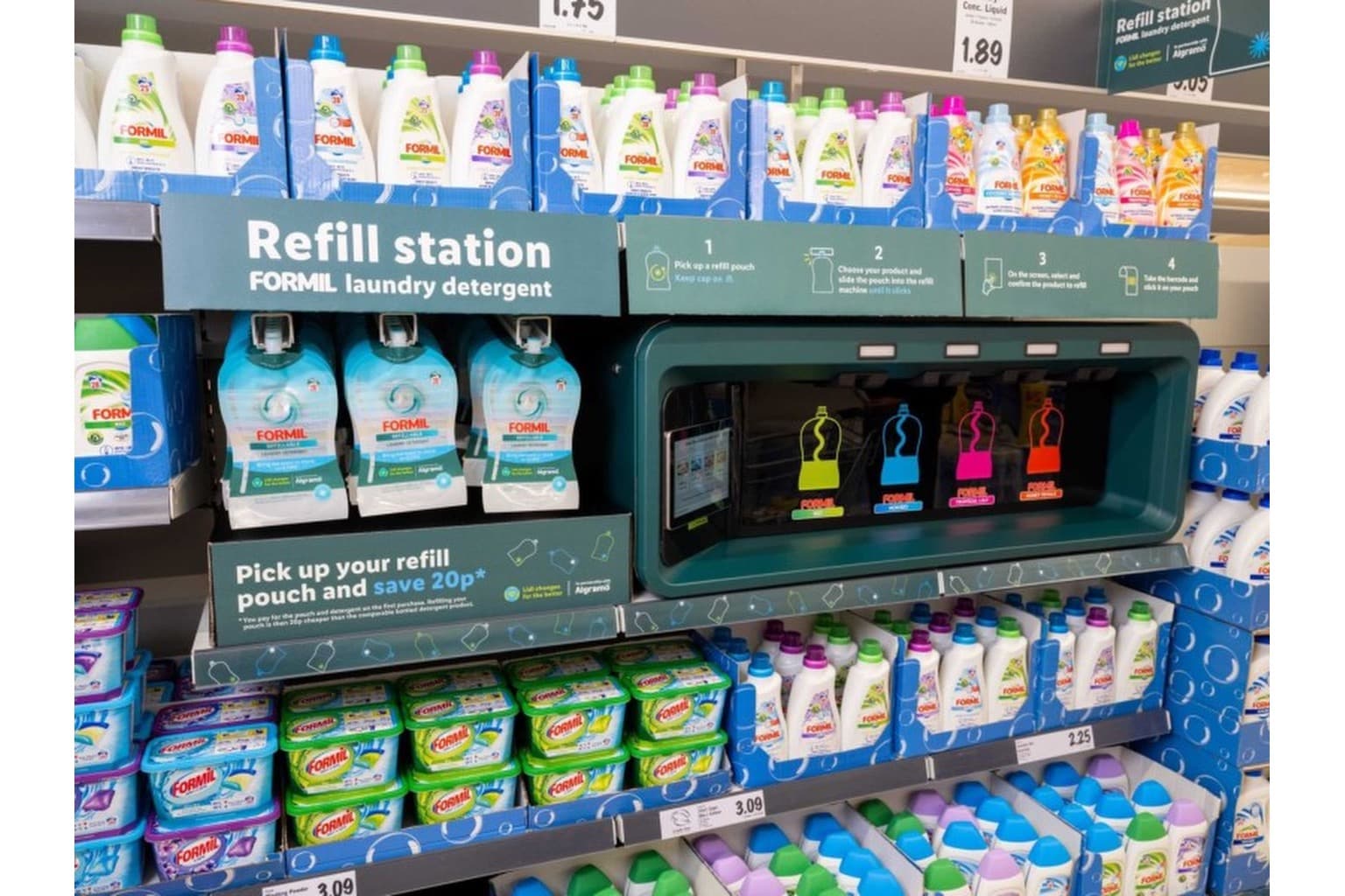 Refill station for detergents